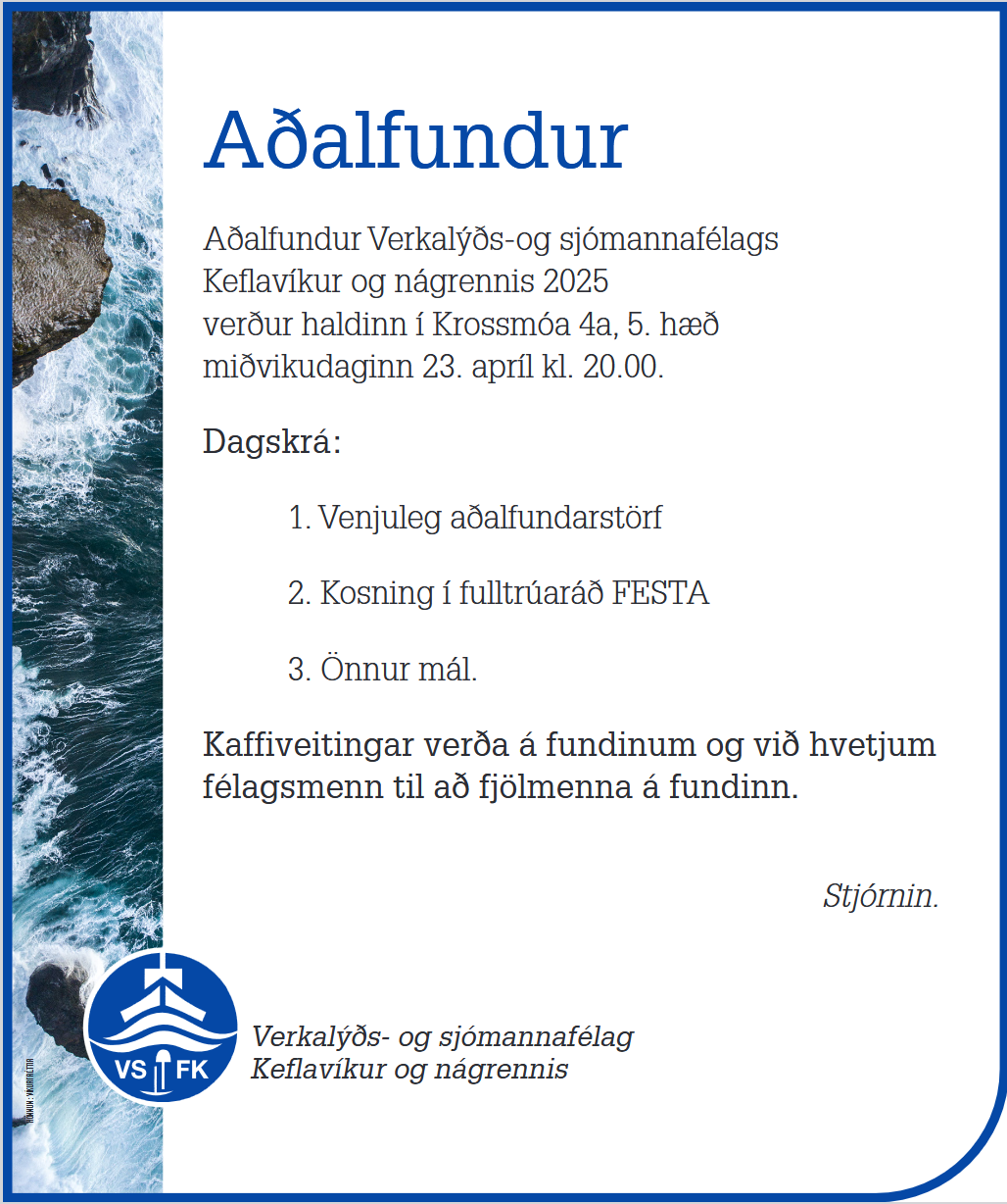 Mynd af auglýsingu aðalfundar VSFK 2025