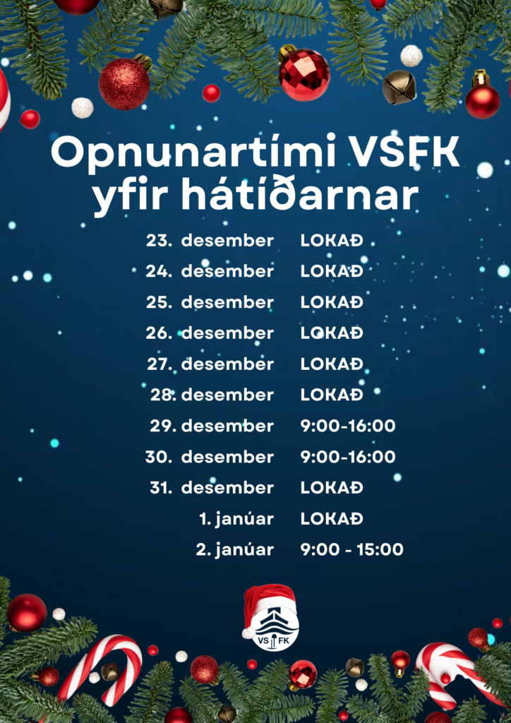 Mynd af opnunartímum yfir hátíðarnar 2025